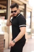 Erkek Yaka Ve Kolları çizgi Detaylı Fermuarlı Kısa Kollu T-shirt resmi